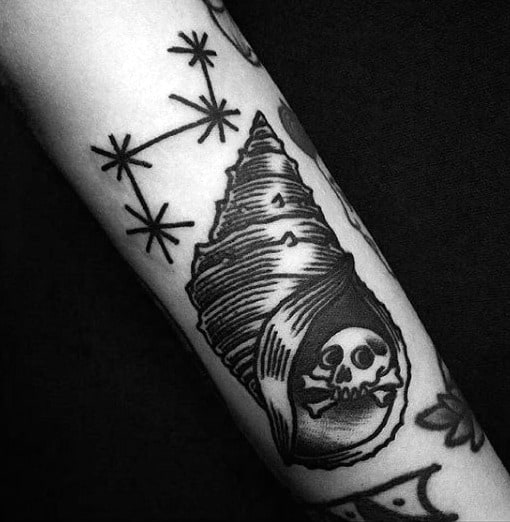 Skull With Crossbones Seashell Mens Arm Tattoo