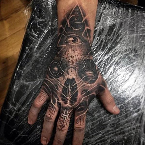 Skull With Eye Different Mens 3d Hand Tattoo