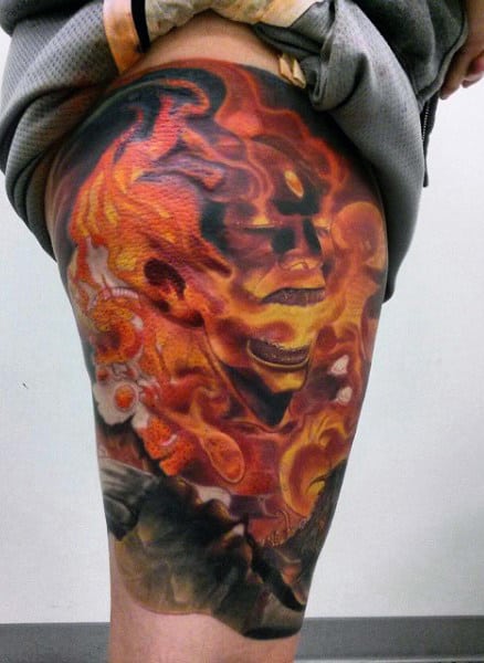 Skull With Flames Tattoo For Men