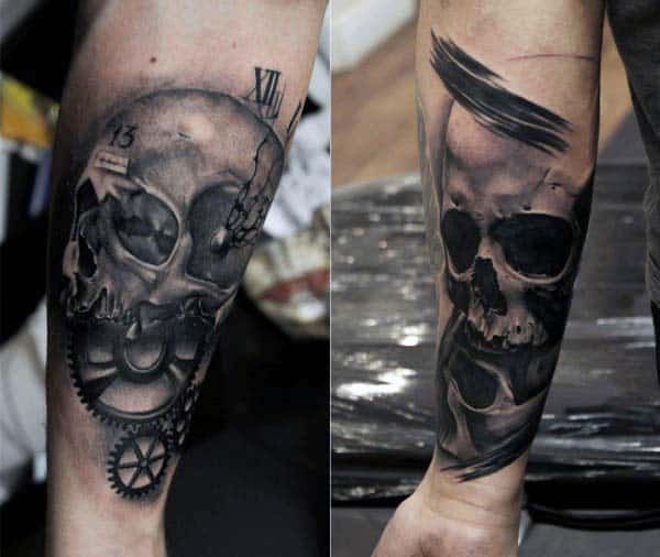 Skull With Gears Nice Guys Forearm Tattoo