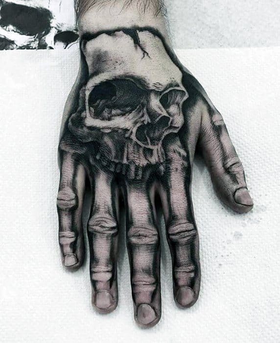 Skull With Hand Bones Guys Unique Hand Tattoos
