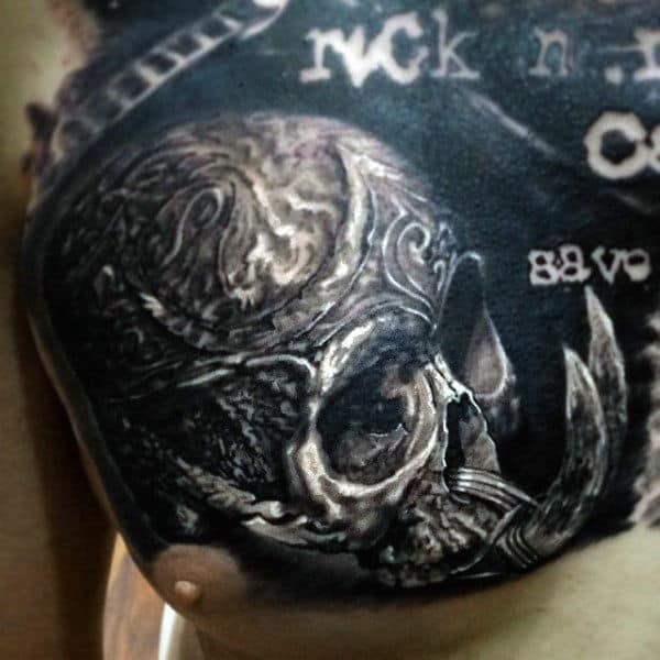 Skull With Horns Creative Chest Tattoos For Guys