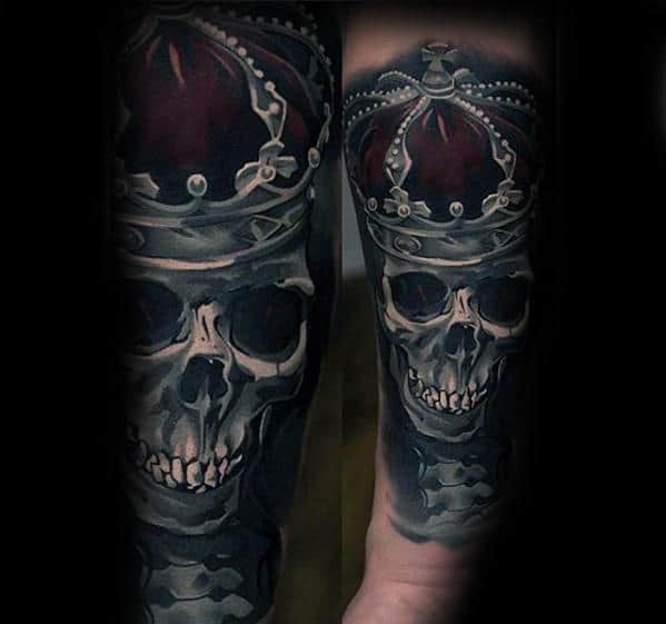Skull With King Crown Guys Different 3d Forearm Tattoo