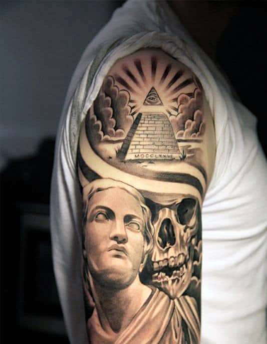 Skull With Pyramid Mens Sleeve Tattoo Ideas