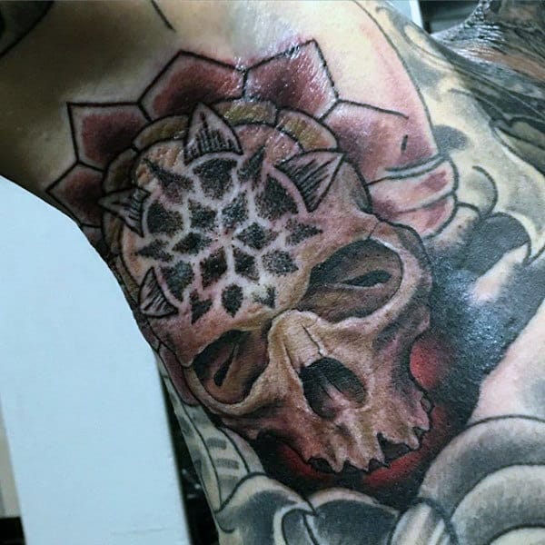 Skull With Religious Symbol Tattoo Male Armpits