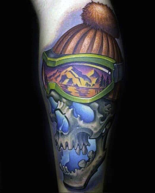Skull With Skiing Hat And Goggles Guys Arm Tattoo