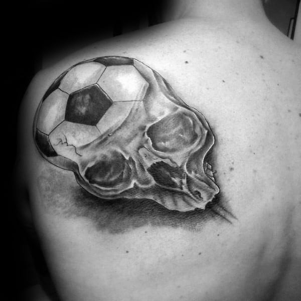 Skull With Soccerball Head Mens Shoulder Tattoos