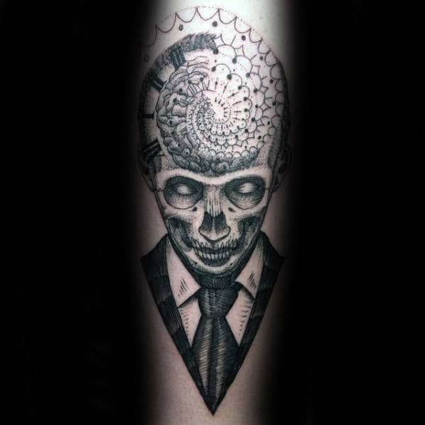 Skull With Suit Factal Brain Mens Forearm Tattoo