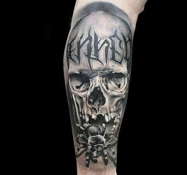 Skull With Tarantula Spider Mens Sleeve Tattoo Ideas