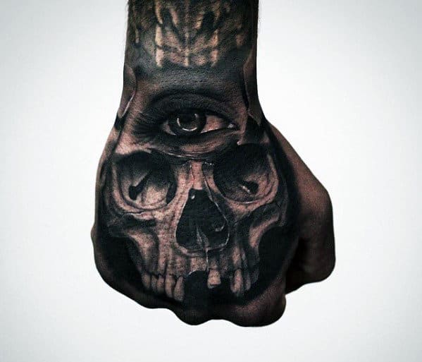 Skull With Third Eye Badass Mens Hand Tattoos