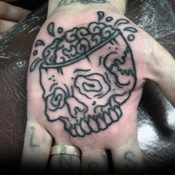 Skull With Visible Brain Tattoo Guys Palms