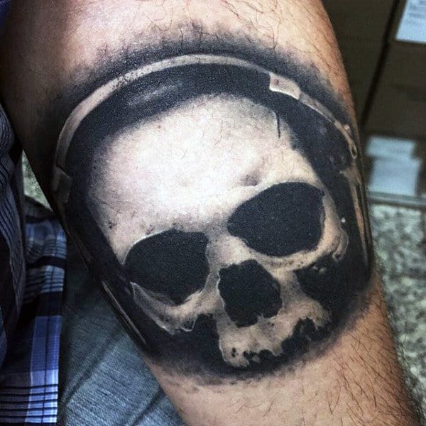 Skull Wth Headphones Tattoo On Arms For Males