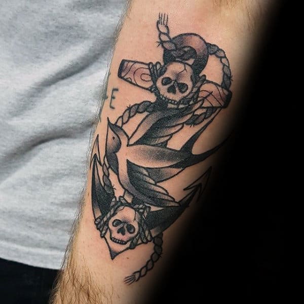 Skulls Traditional Anchor Mens Outer Forearm Tattoo Designs