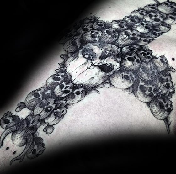 Skulls With Cross Design Male Badass Detailed Chest Tattoos