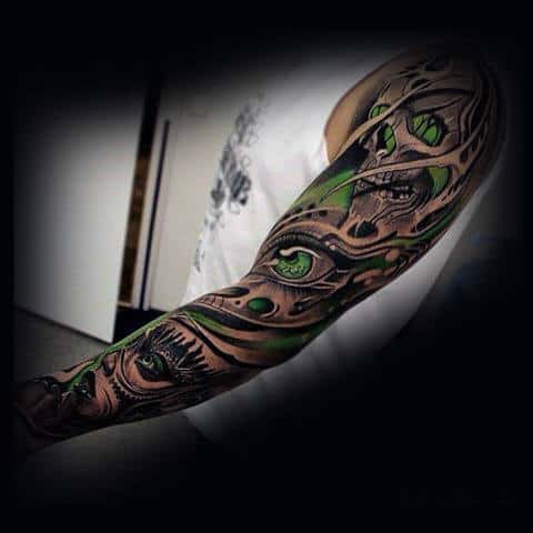 Skulls With Green Ink Insane Mens Full Sleeve Tattoos
