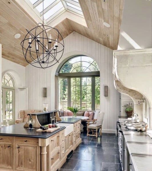 Skylights Vaulted Ceiling Wooden Ideas For Kitchen