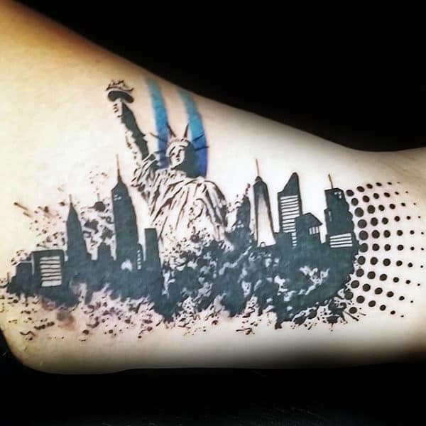 Skyline Statue Of Liberty Trash Polka Guys Inner Arm Tattoo