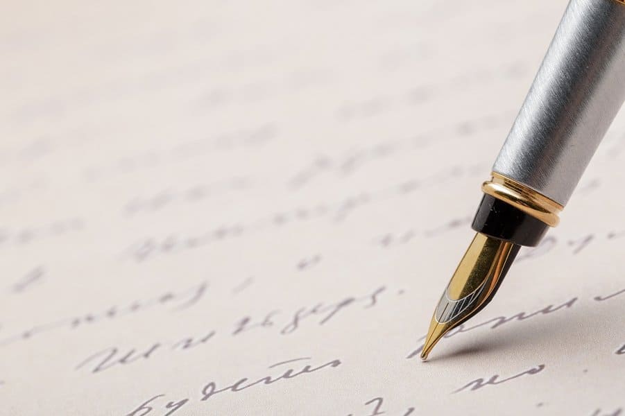 slanting words written on paper