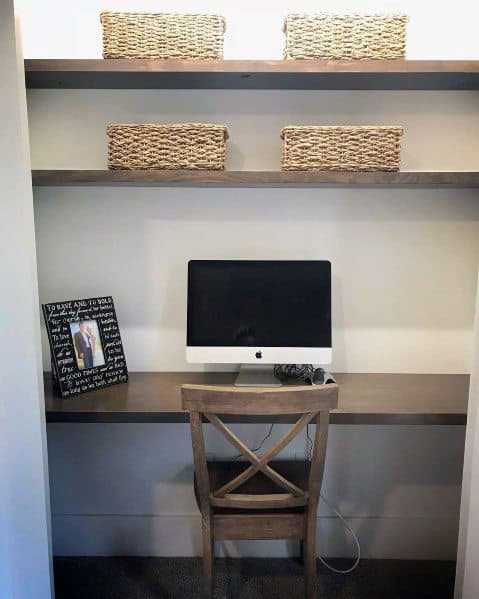 sleek closet office wood shelving 
