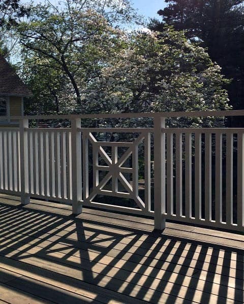 wood deck white railing abstract design