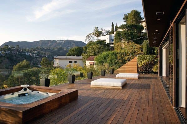 backyard hot tub wood deck views