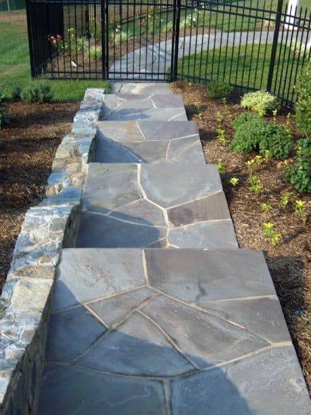 flagstone walkway with landscape
