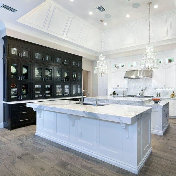 Sleek Trey Ceiling Ideas In White Kitchen