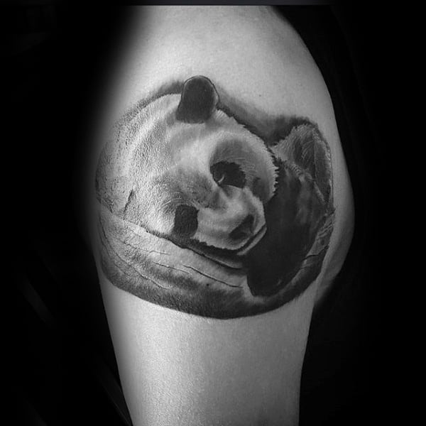 Sleeping Panda Bear Mens Upper Arm Tattoos