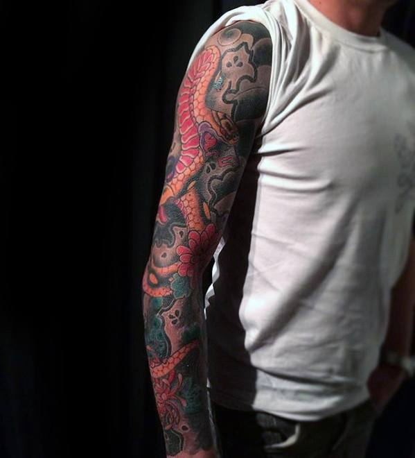 Sleeve Arm Distinctive Male Japanese Snake Tattoo Designs
