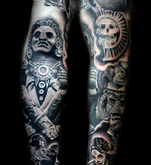 Sleeve Aztec Sun God Tattoo For Men