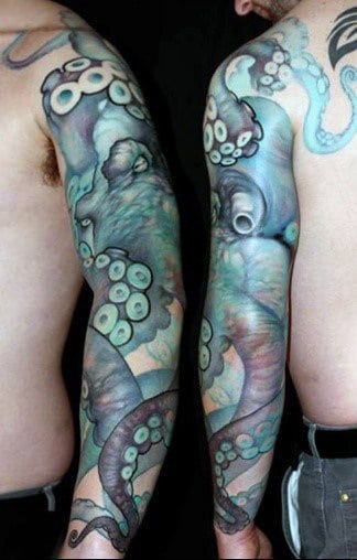 Detailed sleeve octopus tattoo covering