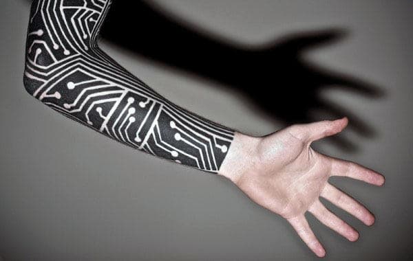 Sleeve Circuit Board Guys Tattoo Ideas With Negative Space Design
