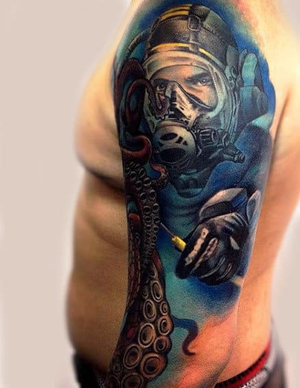 Sleeve Diver Under Water Tattoo For Males