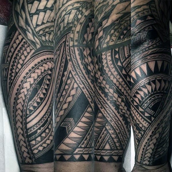 Sleeve Forearm Tattoo With Polynesian Design For Gentlemen