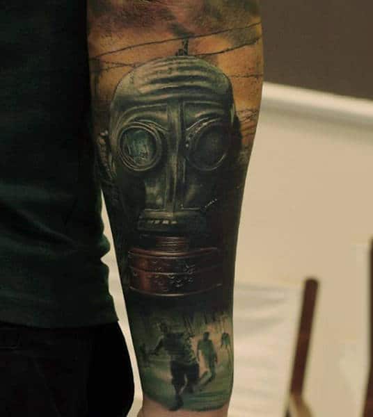 Sleeve Gas Mask Zombie Tattoo With Apocalypse Theme For Men