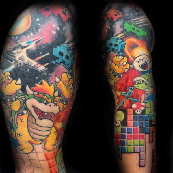 Sleeve Male Tetris Tattoo Design Inspiration