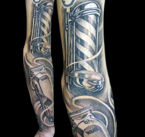 Sleeve Mens Clipper And Pole Barber Tattoos