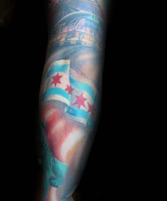 Sleeve Of Chicago Flag Mens Tattoo Inspiration