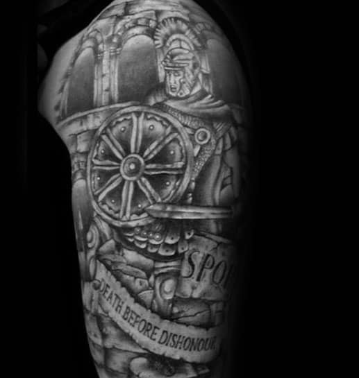 Sleeve Spqr Rome Themed Half Sleeve Tattoo Ideas For Men
