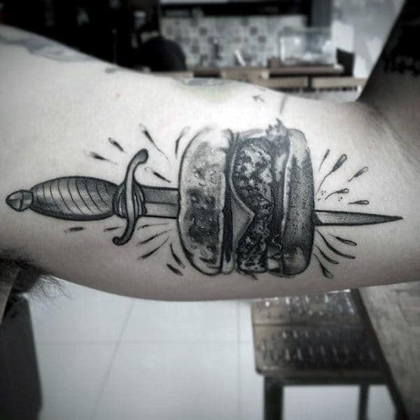Slice Thrrough Burger Grey Food Tattoo Male Arms
