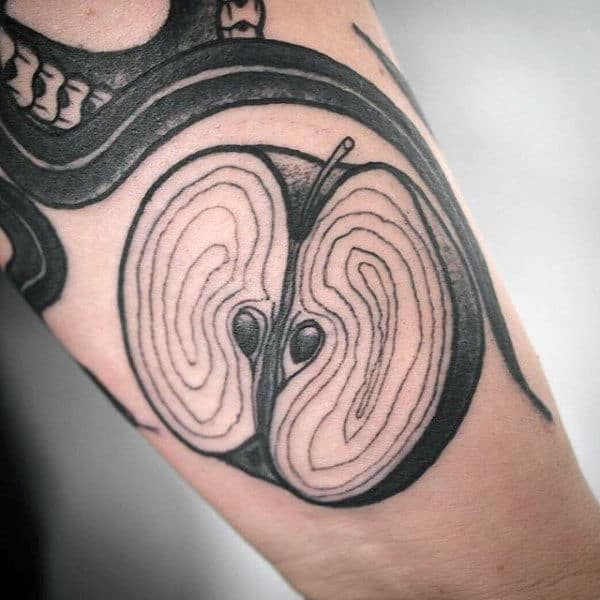 Sliced Apple Mens Forearm Tattoo