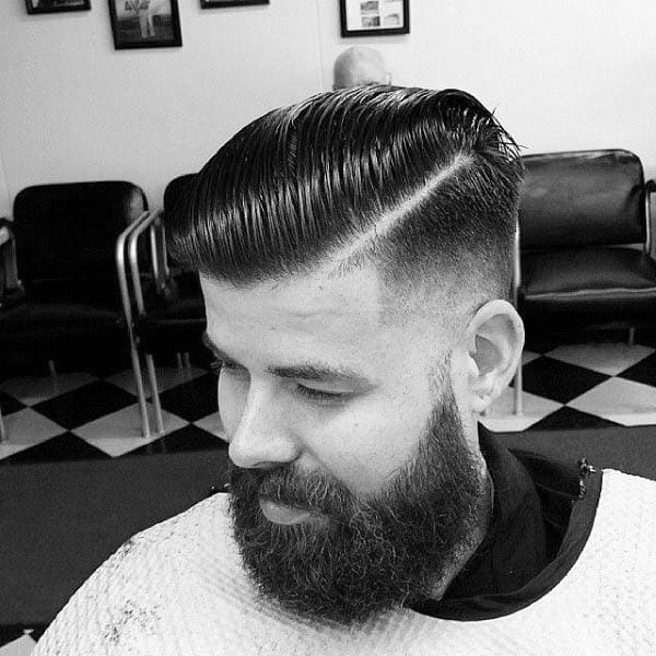 Slicked Back Hard Part Mens Hair Style