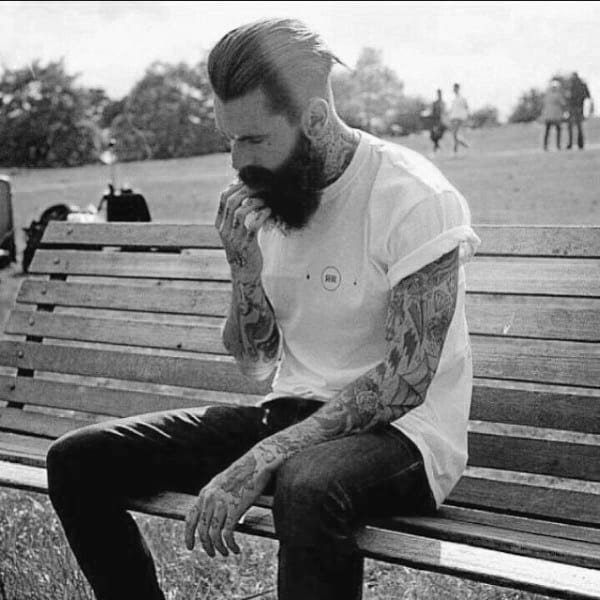 Slicked Back With Beard Medium Length Hair For Men