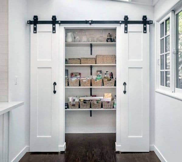 sliding white kitchen pantry barn doors