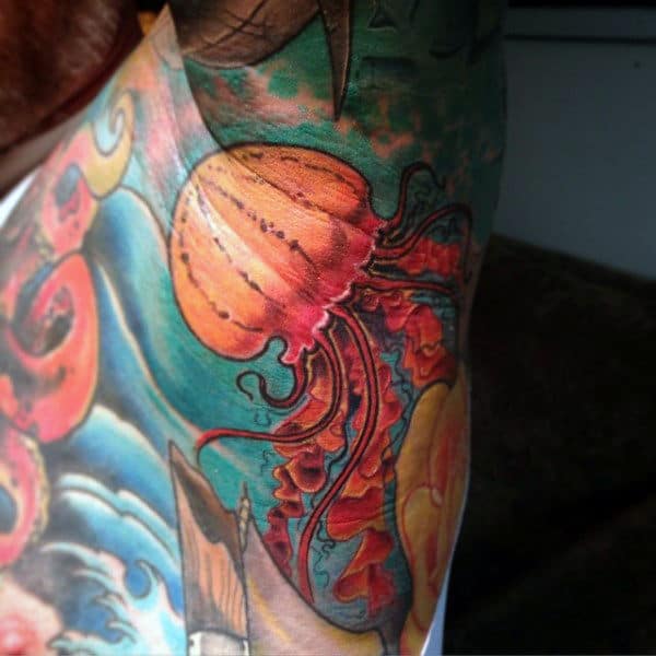 Slimy Orange Sea Creature Tattoo On Armpits Guys