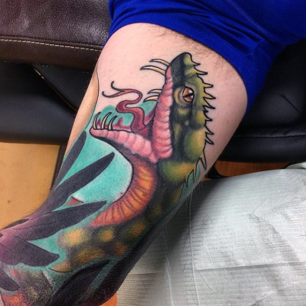 Slimy Tongue Reptile New School Tattoo Male Arms