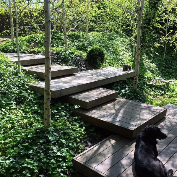 Sloped Backyard Wood Steps Ideas Floating Deck
