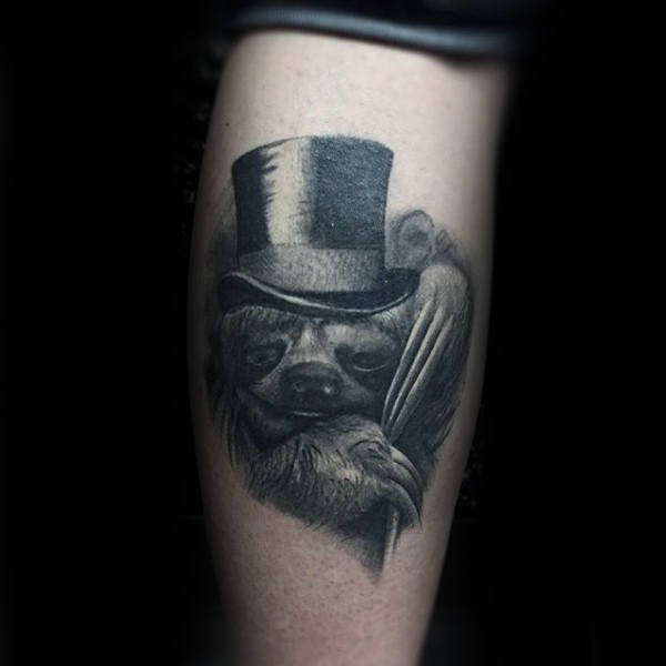 Sloth With A Top Hat Realistic Mens Leg Calf Tattoos