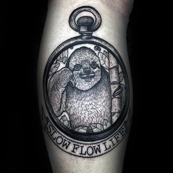 Slow Flow Life Mens Pocket Watch Sloth Tattoos On Leg Calf