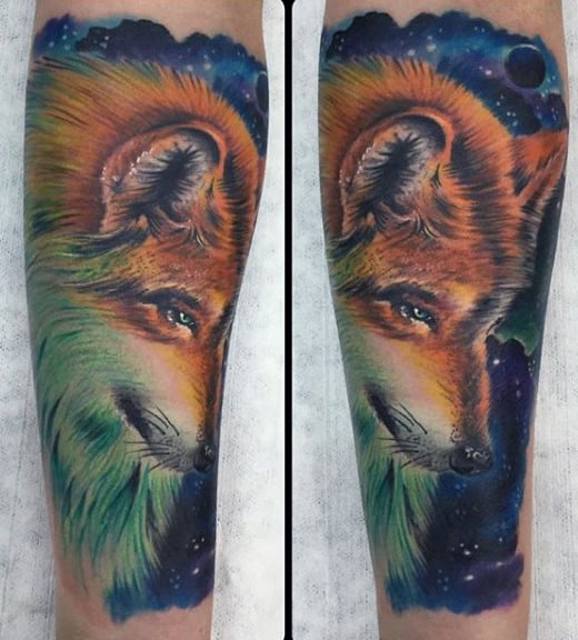 Sly Fox With Night Sky Tattoo Mens Forearms